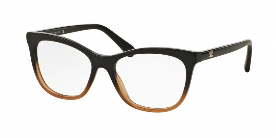 Chanel Eyeglasses Frames 3341 c.1556 Black Brown Cat Eye Full Rim