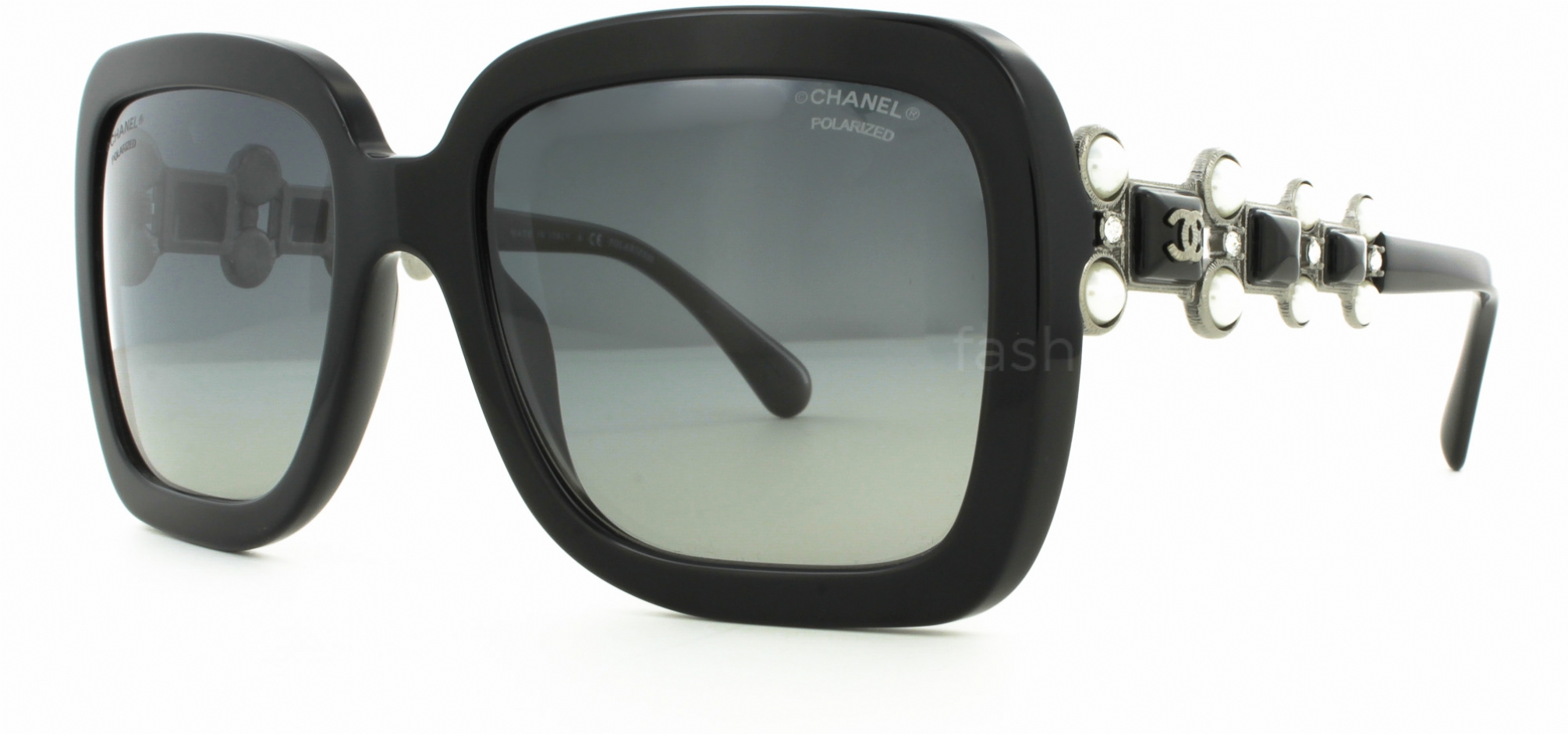 Chanel 5428-H-A Pearl Sunglasses Black Frame Used with Case from